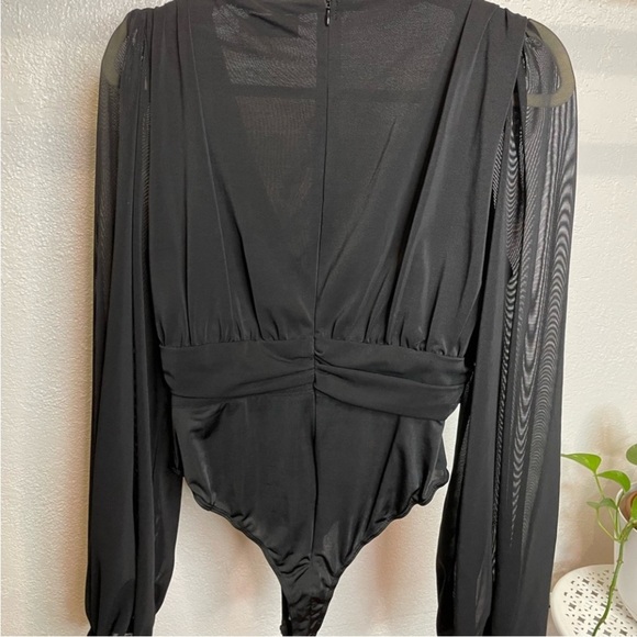 PRETTY LITTLE THING BLACK MESH RUCHED WAISTBAND BODYSUIT SIZE 8 - Picture 5 of 6